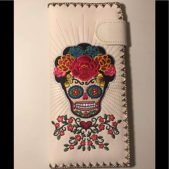 New fiesta sugar skull embroidered vegan wallet lg - Picture 1 of 4